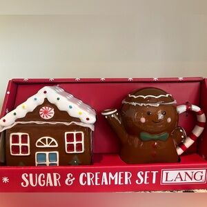 Lang Christmas Gingerbread House And Gingerbread Man Sugar And Creamer Set NWT